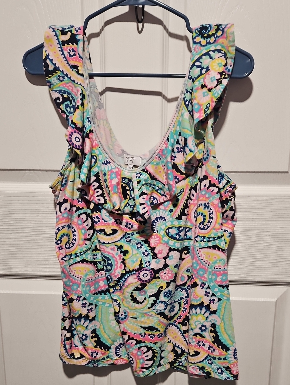 crown & ivy Multicolor Paisley Ruffle Tank Top